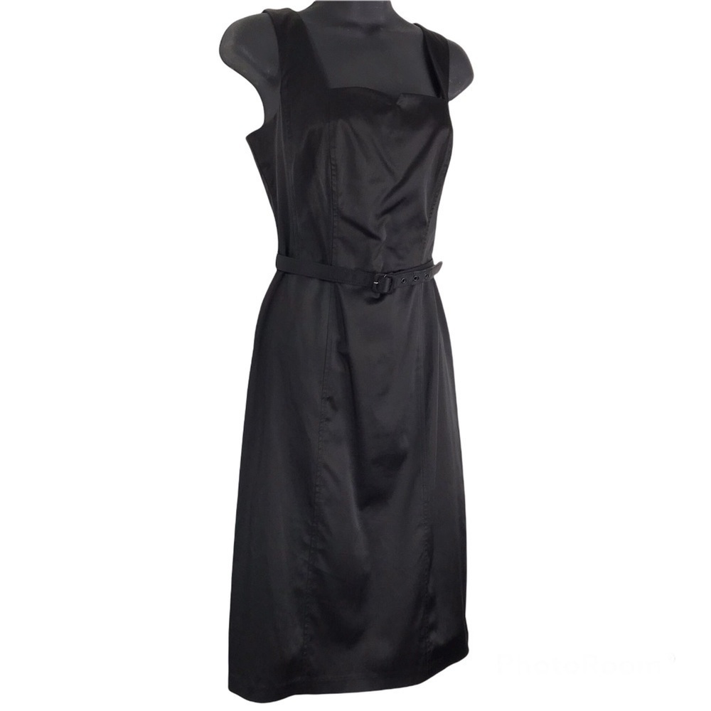 Miss Bisou Satin Black Cocktail "Little Black Dress" Belted Dress Vintage-ISH